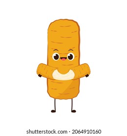 Mozzarella character design. Mozzarella sticks on white background. Cheese stretch.