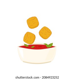 Mozzarella cheese ball vector. Cheese ball on white background. Cheese fried. Ketchup in white dip bowls. Tomato sauce.