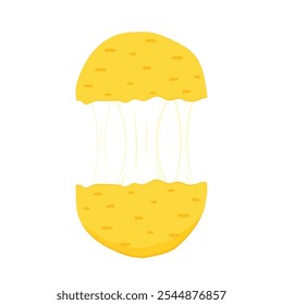 Vector de bolas de queso mozzarella. Bola de queso sobre fondo blanco. Estiramiento de queso. Queso frito.