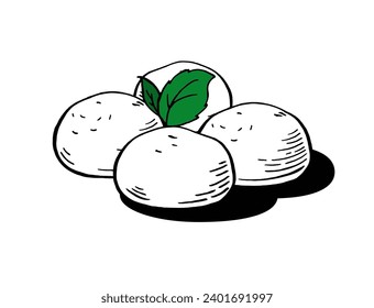 Mozzarella cheese balls for restaurant menus Packaging Vector Hand drawn