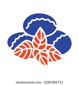 Mozzarella-Käse mit Basilikum-Vektorsymbol. Produktzeichen für Milcherzeugnisse. Graph-Symbol für das Kochen von Webseiten und Apps-Design, Logo, App, Benutzeroberfläche