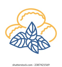 Mozzarella cheese with basil vector icon. Dairy product sign. Graph symbol for cooking web site and apps design, logo, app, UI