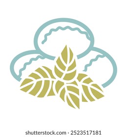 Queijo Mozzarella com manjericão ícone vetorial. Sinal de produto láteo. Símbolo de gráfico para site de culinária e design de aplicativos, logotipo, aplicativo, UI