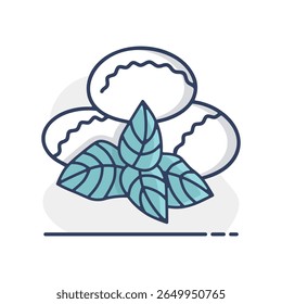Mozzarella cheese with basil vector icon. Dairy product sign. Graph symbol for cooking web site and apps design, logo, app, UI