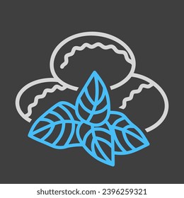 Mozzarella cheese with basil vector on dark background icon. Dairy product sign. Graph symbol for cooking web site and apps design, logo, app, UI