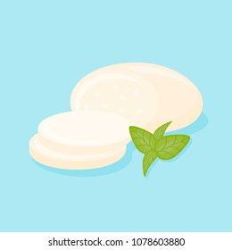 Mozzarella cheese isolated on blue background. Vector illustration.