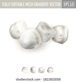 Mozzarella cheese pieces on a white background.
