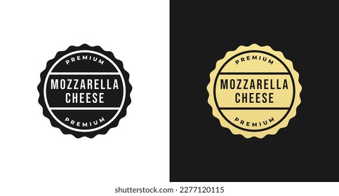 Mozzarella cheese stamp or Mozzarella cheese label vector isolated in flat style. Mozzarella cheese sign for packaging design element. Mozzarella cheese stamp for product packaging design element.