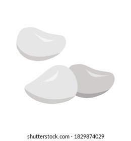 Mozzarella in flat style. Ingredients for Italian cuisine. Pieces of traditional cheese for Italian pizza. Vector clipart for culinary book, pizzeria menu and web design.