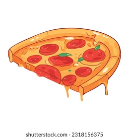 Mozzarella, pepperoni, and salami on pizza slice icon isolated