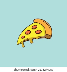 Mozzarella Pizza Slice Melted Cartoon Vector Icon Illustration Blue Background. Food Object Icon Concept Isolated Premium Vector.