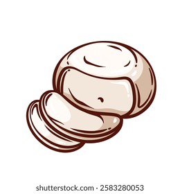 Mozzarella round block cut into slices line icon. Outline hand drawn soft pieces of cheese for pizza making. Italian cuisine, cooking mascot, Mozzarella food ingredient icon vector illustration