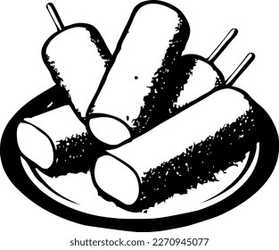 Mozzarella sticks, food, isolated, vintage drawing, vector illustration, black color