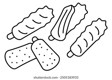 Mozzarella Sticks line art satisfying snack with a cheesy surprise