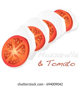 Mozzarella and tomato sliced illustration set.