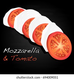 Mozzarella and tomato sliced illustration set.