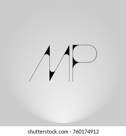 MP Schwarz dünne minimalistische LOGO Design mit Highlight auf grauem Hintergrund.