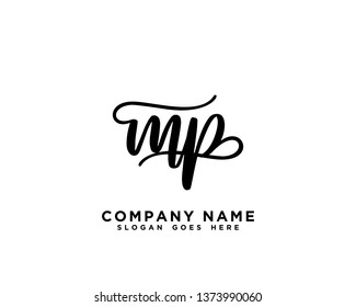 MP Initial Handwriting Logo Vector