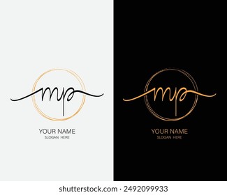 MP initial handwriting vector logo design template