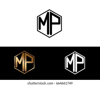 MP initial letters linked with hexagon shape logo