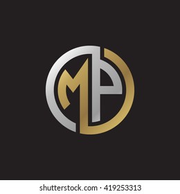 MP initial letters looping linked circle elegant logo golden silver black background