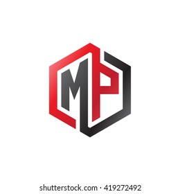 MP initial letters looping linked hexagon logo black red