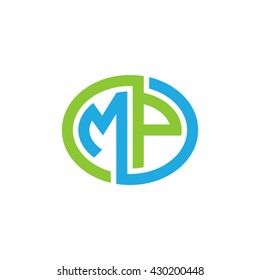 MP initial letters looping linked ellipse logo blue green