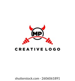 MP initial monogram for fitnes or gym logo with devil style design