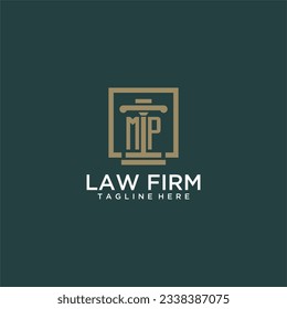 MP initial monogram logo for lawfirm with pillar design in creative square