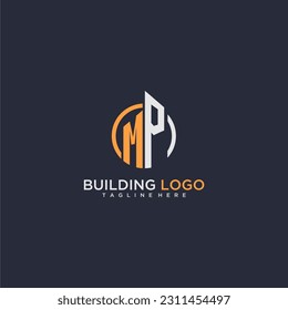MP initial monogram logo for real estate with building style