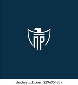 MP initial monogram logo for shield with eagle image vector design