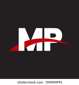 MP initial overlapping swoosh letter logo white red black background