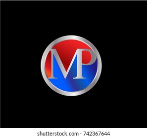 MP Letter logo Design in a circle. Blue Red and silver colored
