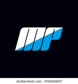 Diseño del logotipo de la letra MP sobre fondo negro.
