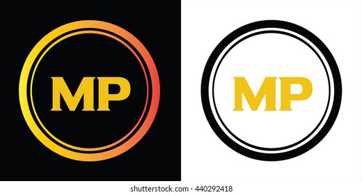 MP letters icon design template elements in abstract background logo, design identity in circle, alphabet letter