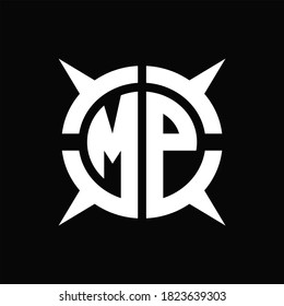 MP Logo monogram with four pieces circle slice design template on Black Background