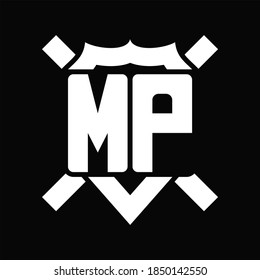 MP Logo monogram isolated on shield shape with rounded line on black background