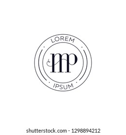 MP logo round shape, minimalistic in black color on a white background, for fashion