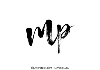 MP M P alphabet letter logo icon combination. Grunge handwritten vintage design. Black white color for company and business