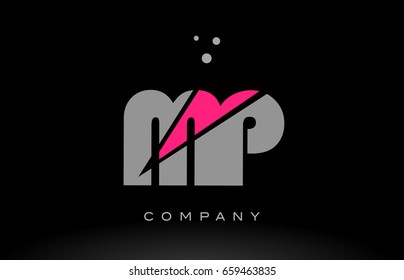mp m p alphabet letter logo pink grey black creative company vector icon design template