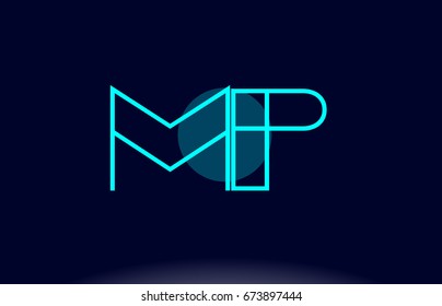 mp m p blue line circle letter logo alphabet creative company vector icon design template