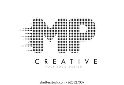 MP M P Letter Logo Design with Black Dots and Bubble Trails.