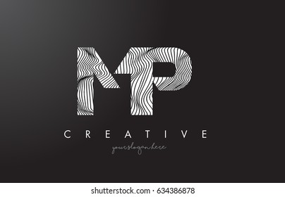 MP M P Letter Logo with Zebra Lines Texture Design Vector Illustration.