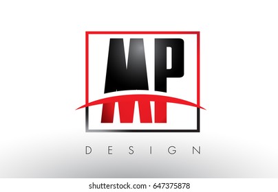 MP M P Logo Letters with Red and Black Colors and Swoosh. Creative Letter Design Vector.