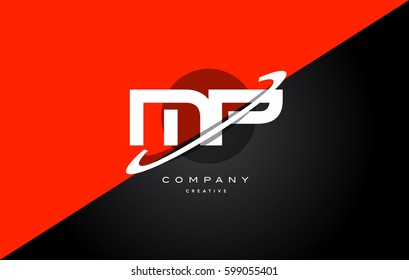 mp m p  red black white technology swoosh alphabet company letter logo design vector icon template 