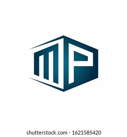 MP monogram logo with hexagon shape and negative space style ribbon design template