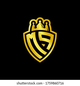 MP monogram logo with shield and crown style design template isolated on black background