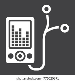 Mp player device glyph icon, fitness and audio, music sign vector graphics, a solid pattern on a black background, eps 10.