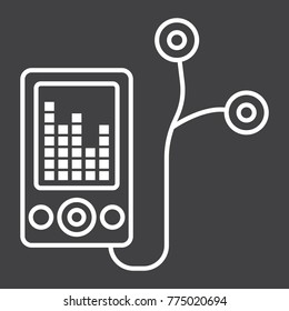 Mp player device line icon, fitness and audio, music sign vector graphics, a linear pattern on a black background, eps 10.