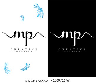 mp, pm letter handwriting logo template vector